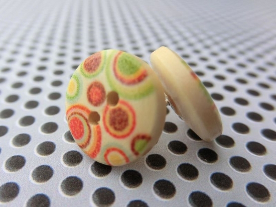 Preview: Ohrstecker Holzknöpfe Kreise 60s 60er